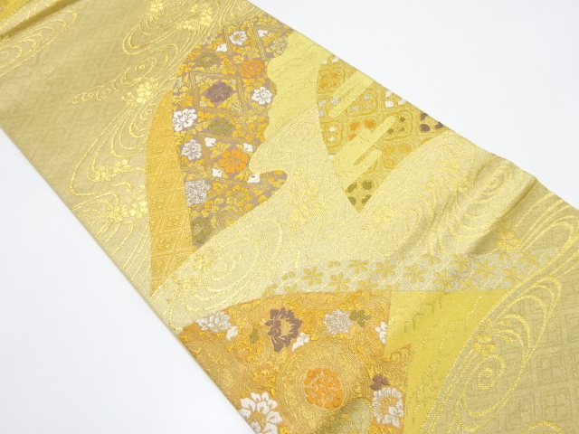 流水に遠山・花更紗模様織り出し　袋帯